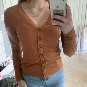 dark orange button up american eagle shirt